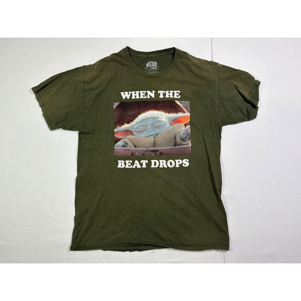 Star Wars Mad Engine Baby Yoda When The Beat Drops Graphic T-Shirt Olive Green L